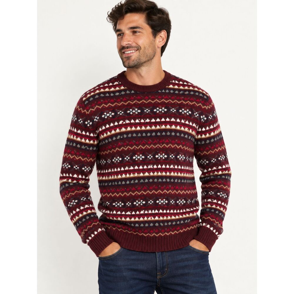 Old Navy SoSoft Men’s L Fair Isle Crewneck Sweater Burgundy NWT